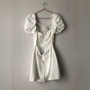 Zara Linen blend white Puff Dress